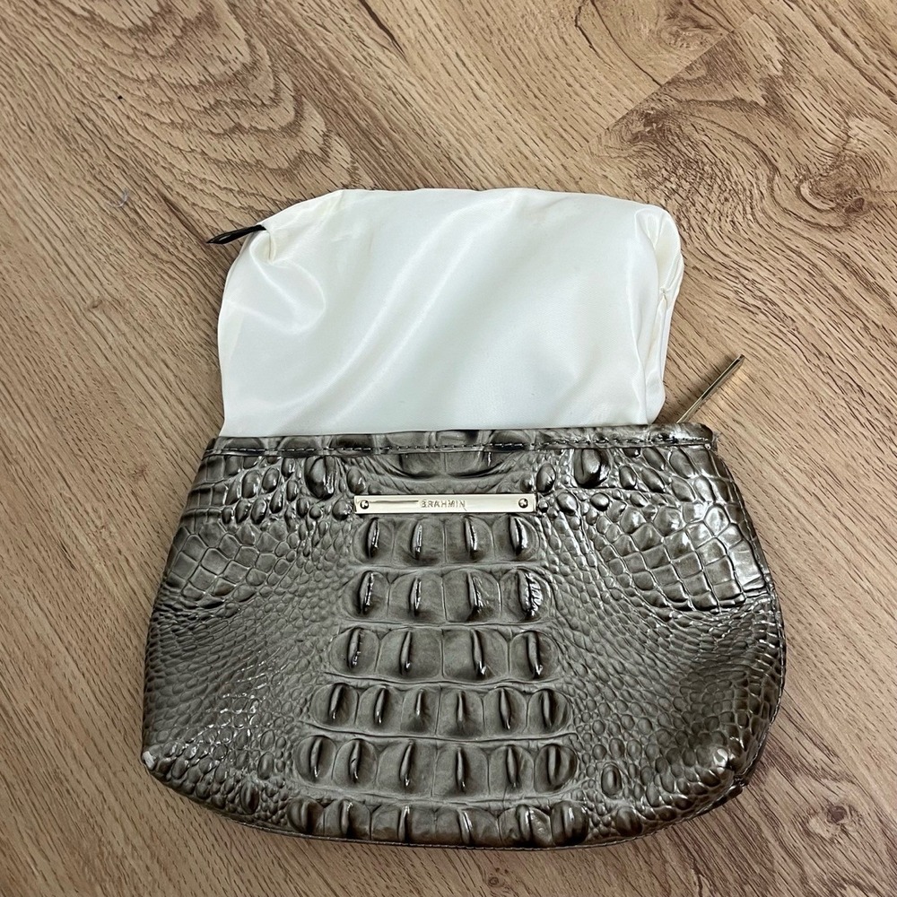 Brahmin Smokey Taupe Melbourne Clutch Croc-Embossed Leather Brown Croc - Picture 5 of 15